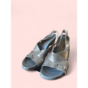 CNC Costume National Metallic Silver Slingback Wedge Sandals